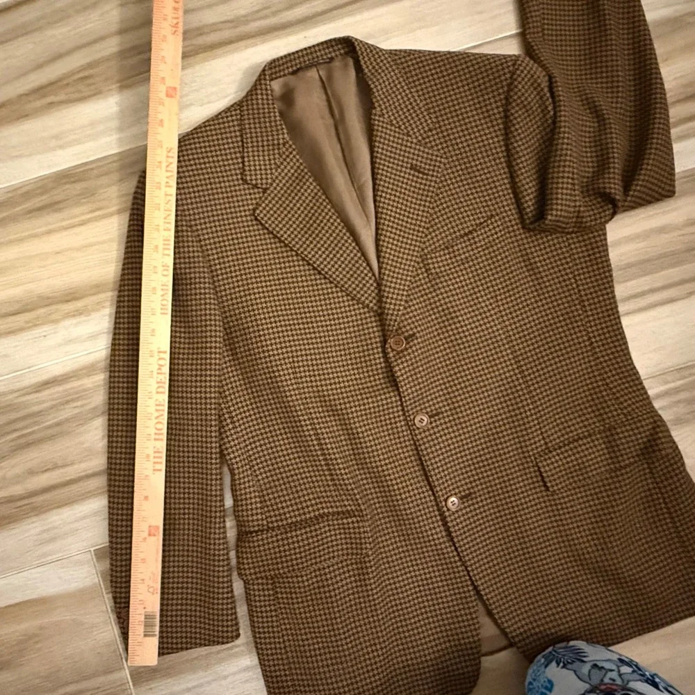 Vintage CANALI Sport Coat Jacket Men 42S EU 52C Brown Wool Houndstooth 3 Button